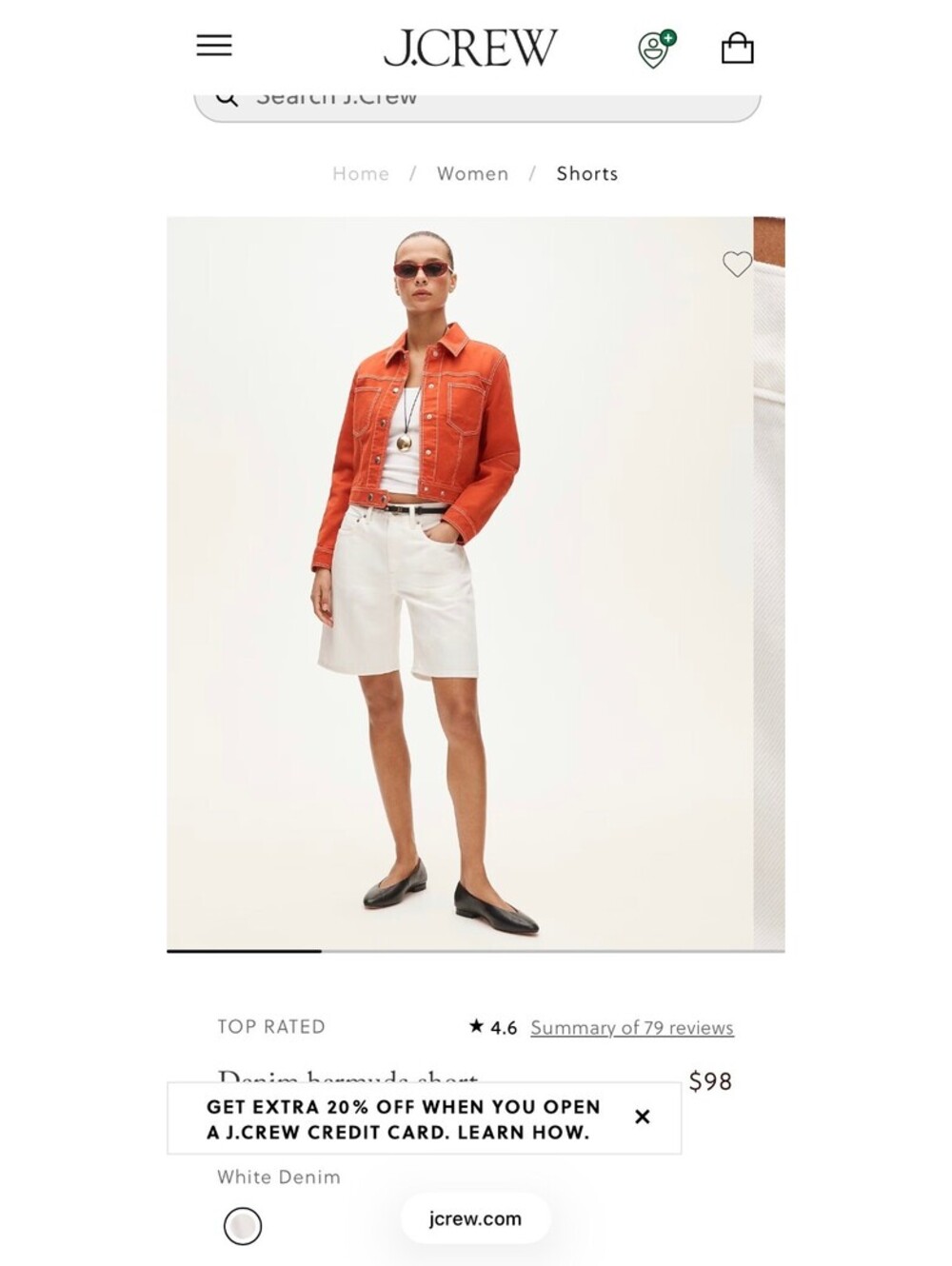 J.Crew Bermuda Jean Shorts - White - Size 25